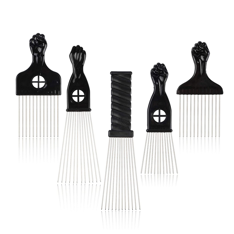 5 CÁI Black Fist Metal Hair Picks Comb