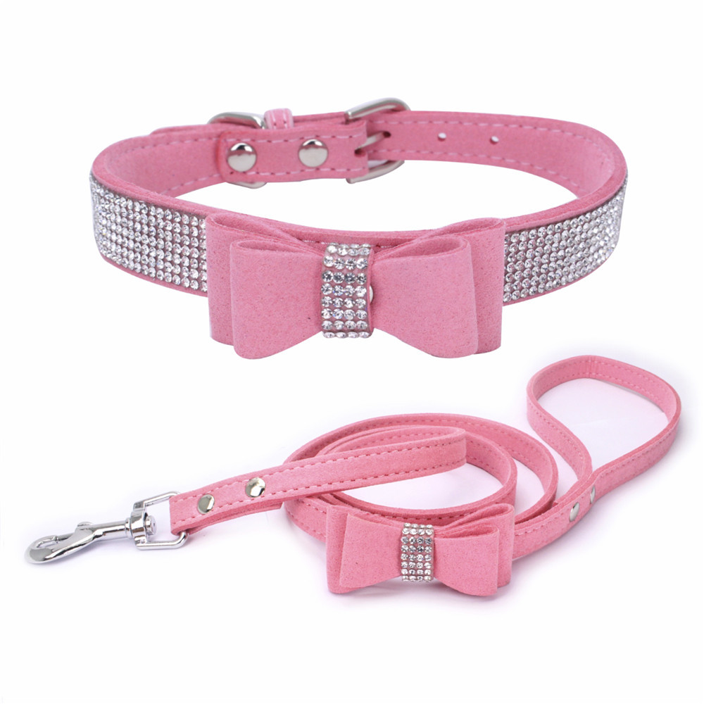 Pha lê có thể điều chỉnh Puppy Bling Thạch anh chó cổ áo với nơ thắt