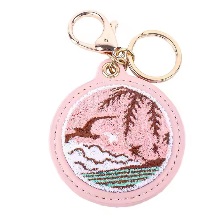 Key Ring Pink Island Phong cảnh thêu cao cấp