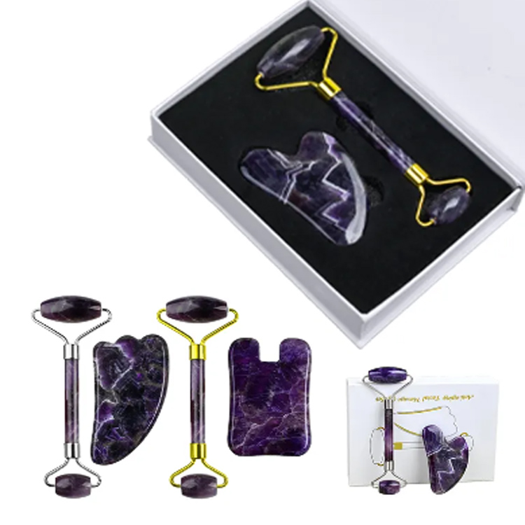 Roller Jade Jade Poller tự nhiên và bộ dụng cụ mát xa mặt Gua Sha